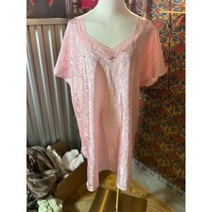 Secret Treasures Pink Floral Satin Jacquard Nightgown V-Neck Short Sleeve xl